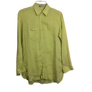 5094) Bella Tu by Jeanne D Light Lime Green Button Up Linen Tunic Top Large